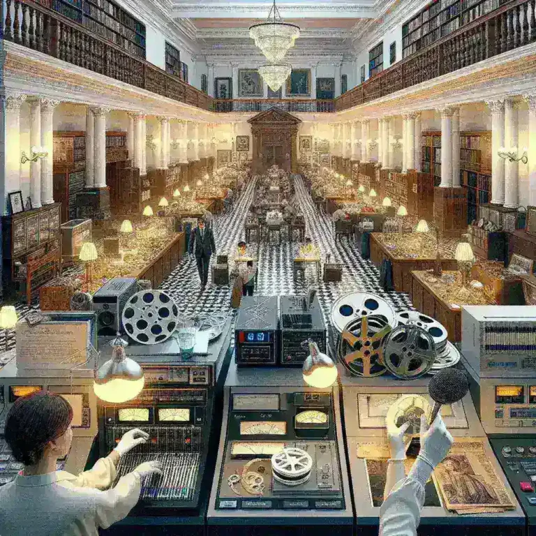 "Archivistas trabajando en la digitalización de archivos audiovisuales históricos en España, destacando la iniciativa del Ministerio de Cultura para preservar el patrimonio cultural."