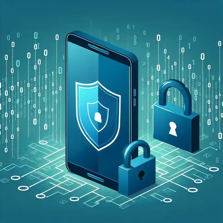 "Imagen de un dispositivo móvil mostrando un candado digital, simbolizando la seguridad de datos en aplicaciones móviles para prevenir el robo de información."