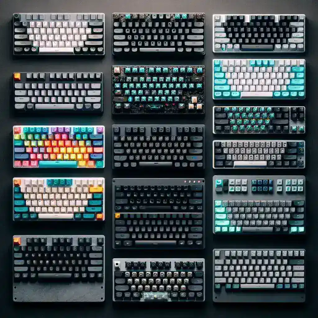 "Teclado mecánico personalizable con retroiluminación LED, mostrando teclas intercambiables y diferentes configuraciones, ideal para entusiastas de la tecnología y juegos en diversos presupuestos."